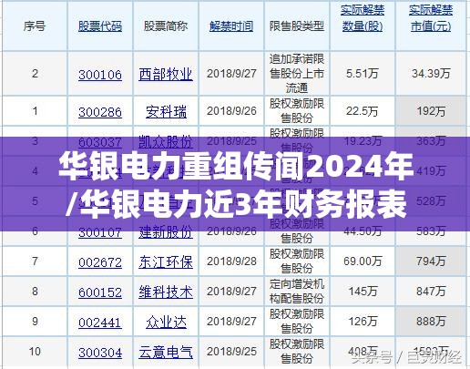 华银电力重组传闻2024年/华银电力近3年财务报表 华银电力重组传闻2024年/华银电力近3年财务报表