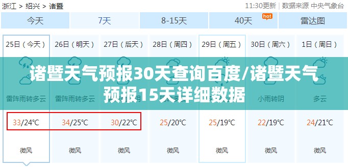 诸暨天气预报30天查询百度/诸暨天气预报15天详细数据